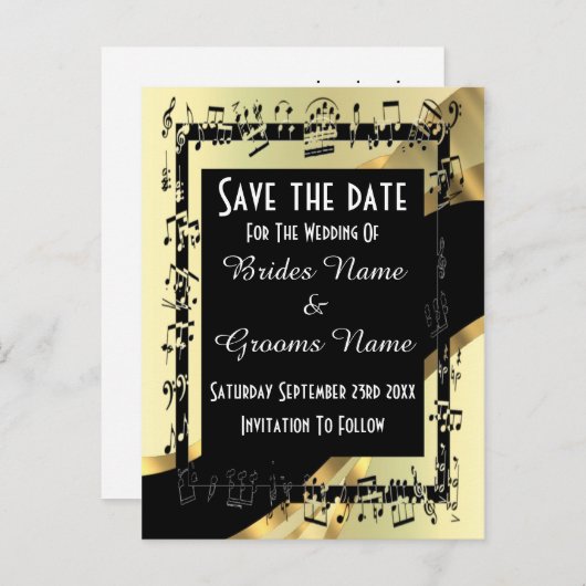 Chique goud en zwart sparen de datum aankondigingskaart (Voorkant / Achterkant)