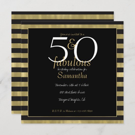 Chique goud en zwart strepen 50 en Fabulous Kaart (Voorkant / Achterkant)