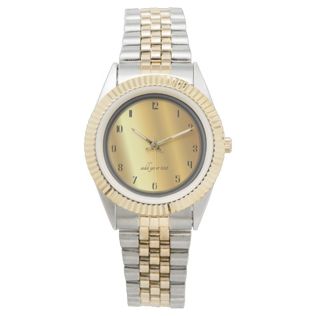 Chique Goud en Zwarte Effect Gepersonaliseerd Horloge (Voorkant)