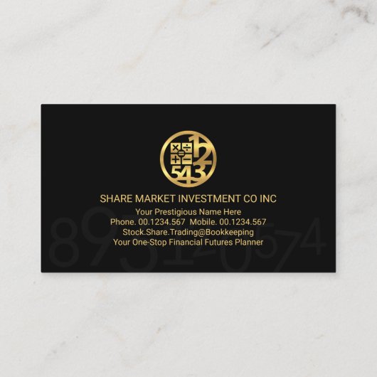 Chique Goud Financiële Nummers Voorraad Visitekaartje (Achterkant)