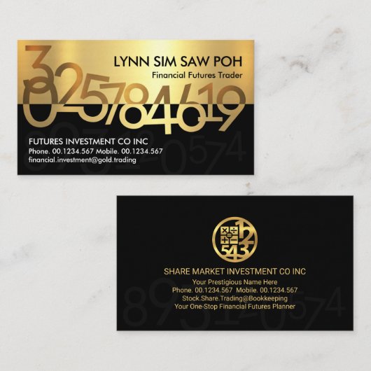 Chique Goud Financiële Nummers Voorraad Visitekaartje (Voorkant / Achterkant)
