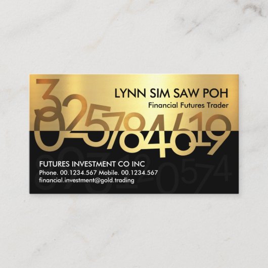 Chique Goud Financiële Nummers Voorraad Visitekaartje (Voorkant)