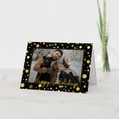 Chique goud folie op zwarte familiefoto groet feestdagenkaart (Voorkant)