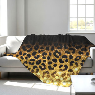 Chique goud glitter luipaardprint patroon fleece deken
