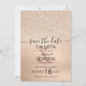 Chique Goud Glitter Metallic Champagne Bruiloft Save The Date (Voorkant)