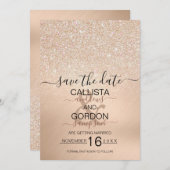Chique Goud Glitter Metallic Champagne Bruiloft Save The Date (Voorkant / Achterkant)