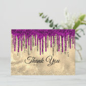 Chique goud heet roze paarse glitter druppels bedankkaart (Staand voorkant)