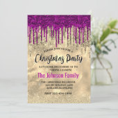 Chique goud heet roze paarse glitter druppels kers kaart (Staand voorkant)