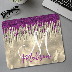 Chique goud, hete roze paarse glitterslijmle monog muismat