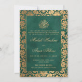 Chique goud oosters groen islamitisch moslim bruil kaart (Voorkant)