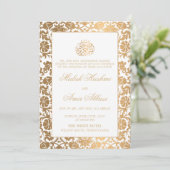 Chique goud oosters wit islamitisch bruiloft kaart (Staand voorkant)