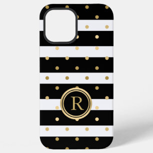 Chique goud-polka stippen met zwart-wit strepen iPhone 12 pro max hoesje
