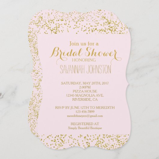 Chique Goud Roze Blush Confetti Sparkle bruids Kaart (Voorkant / Achterkant)