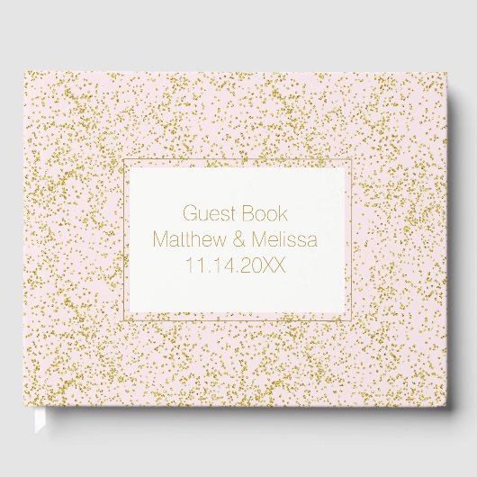 Chique Goud Roze Blush Confetti Sparkle Bruiloft Gastenboek (Voorkant)