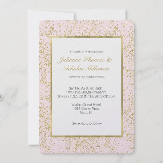 Chique Goud Roze Blush Confetti Sparkle Bruiloft Kaart (Voorkant)