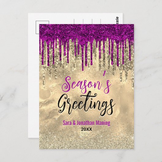 Chique goud roze glitter druppels Kerstmis nieuwja Briefkaart (Voorkant / Achterkant)