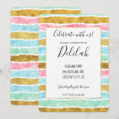 Chique Goud Roze Mint Blauw Waterverf Strepen Kaart (Voorkant / Achterkant)