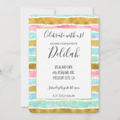 Chique Goud Roze Mint Blauw Waterverf Strepen Kaart (Voorkant)