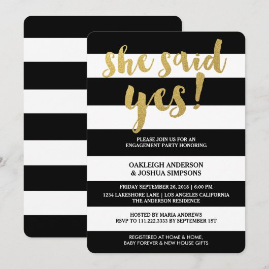 Chique goud | Vet Black Stripe Verlovingsfeest Kaart (Voorkant / Achterkant)