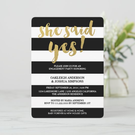 Chique goud | Vet Black Stripe Verlovingsfeest Kaart (Staand voorkant)