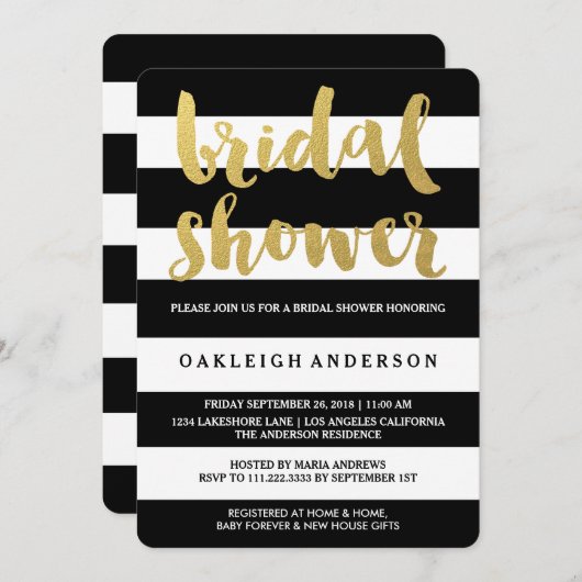 Chique goud | Vet Zwart Streep Vrijgezellenfeest U Kaart (Voorkant / Achterkant)