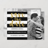 Chique goud | Vet Zwart Streepfoto De datum opslaa Aankondigingskaart (Voorkant / Achterkant)