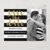 Chique goud | Vet Zwart Streepfoto De datum opslaa Aankondigingskaart (Voorkant)