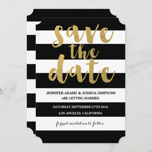 Chique goud | Vet Zwart Streepje De datum opslaan Save The Date (Voorkant / Achterkant)