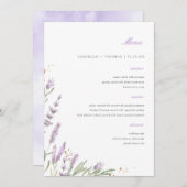 Chique Goud & Waterverf Lavendel Bloemen Bruiloft Menu (Voorkant / Achterkant)