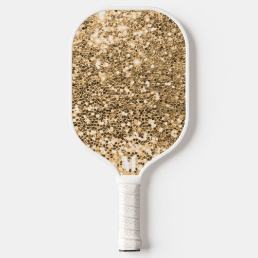 Chique Goud Wit Glitterij Sparkles Modern Monogram Pickleball Paddle (Voorkant)