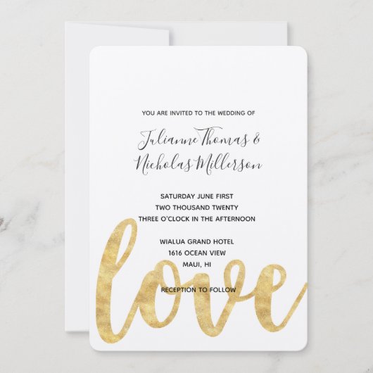 Chique goud wit liefde bruiloft uitnodigt kaart (Voorkant)