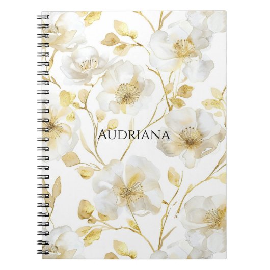 Chique Goud Witte Bloem Notitieboek (Voorkant)
