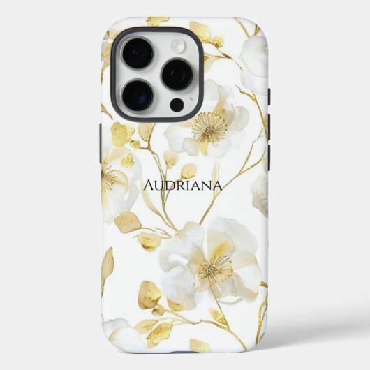 Chique Goud Witte Bloemen Case-Mate iPhone Case (Achterkant)