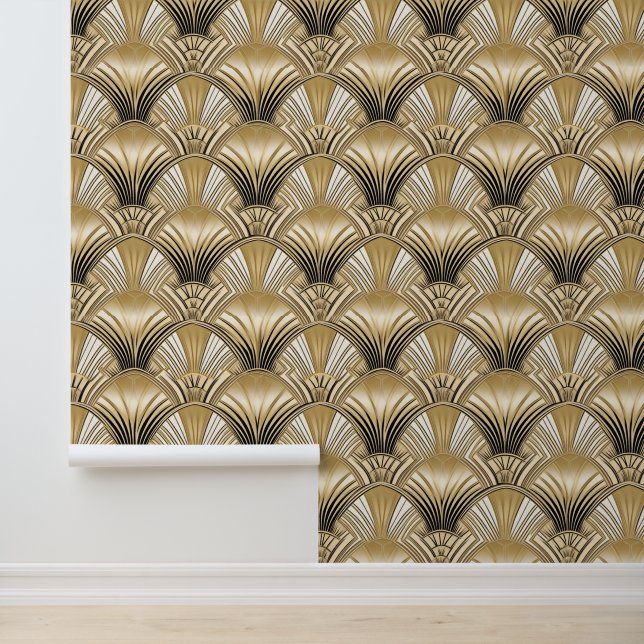Chique Goud Zwart Art Deco Bogen Behang (Applicatie)