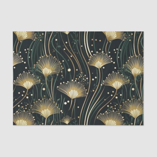 Chique goud zwart bloemenart deco tissuepapier (Voorkant)