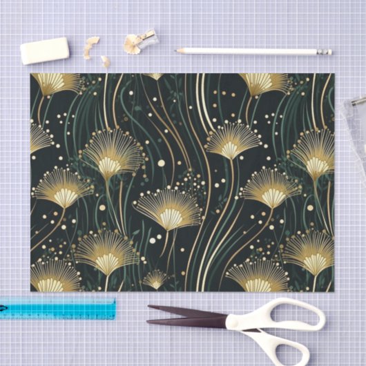 Chique goud zwart bloemenart deco tissuepapier (Craft)