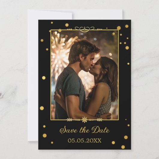 Chique Goud Zwart Confetti Foto Opslaan van de Dat Save The Date (Voorkant)