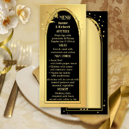 Chique goud zwart deco stijl bruiloft menu