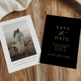 Chique goud & zwart foto trouw save the date folie uitnodiging