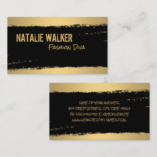 Chique goud zwart geborsteld textuur lijn visitekaartje (Voorkant / Achterkant)
