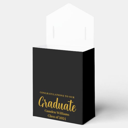 Chique goud zwart gepersonaliseerd afstudeerfeest bedankdoosjes (Geopend)
