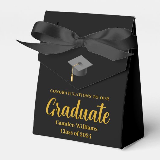 Chique goud zwart gepersonaliseerd afstudeerfeest bedankdoosjes (Voorkant Zijde)
