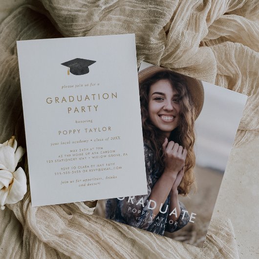 Chique gouden Afstudeerder Pet foto Graduation Par Kaart