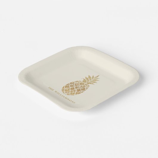 Chique gouden ananas papieren bordje (Gebogen)