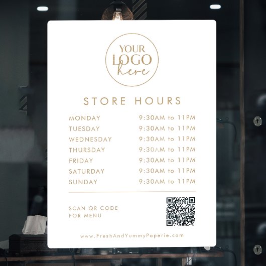 Chique gouden bedrijfslogo QR-code openingstijden Raamsticker