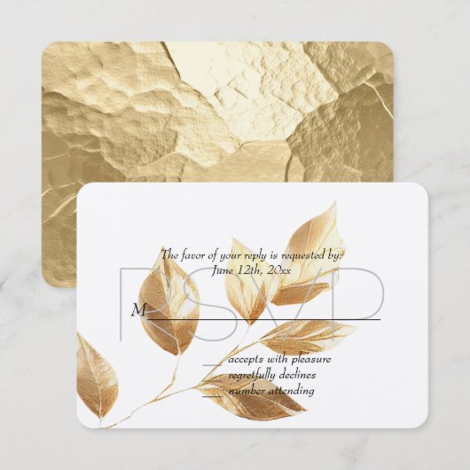 Chique gouden bladeren bruiloft RSVP Kaartje (Voorkant / Achterkant)