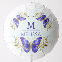 Chique Gouden Bloemen & blauwe vlinders monogram