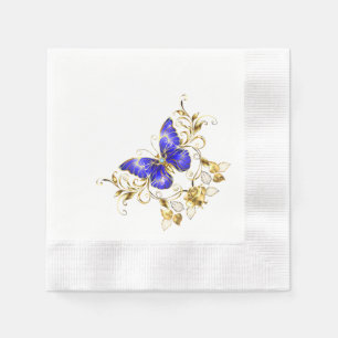 Chique Gouden Bloemen & blauwe vlinders monogram Servet