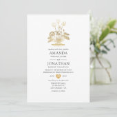 Chique gouden bloemen bruiloft kaart (Staand voorkant)