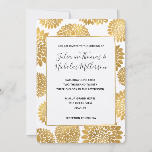 Chique gouden bloemen bruiloft uitnodigingen (Voorkant)